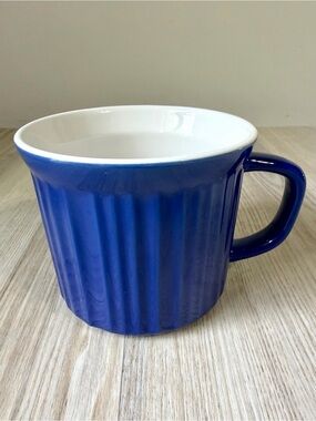 CorningWare Meal & Soup Mug 20oz Deep Blue Ribbed Stoneware Microwave Oven Safe